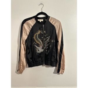 Rewind Retro Satin Phoenix Embroided Zip Jacket Size Medium EUC